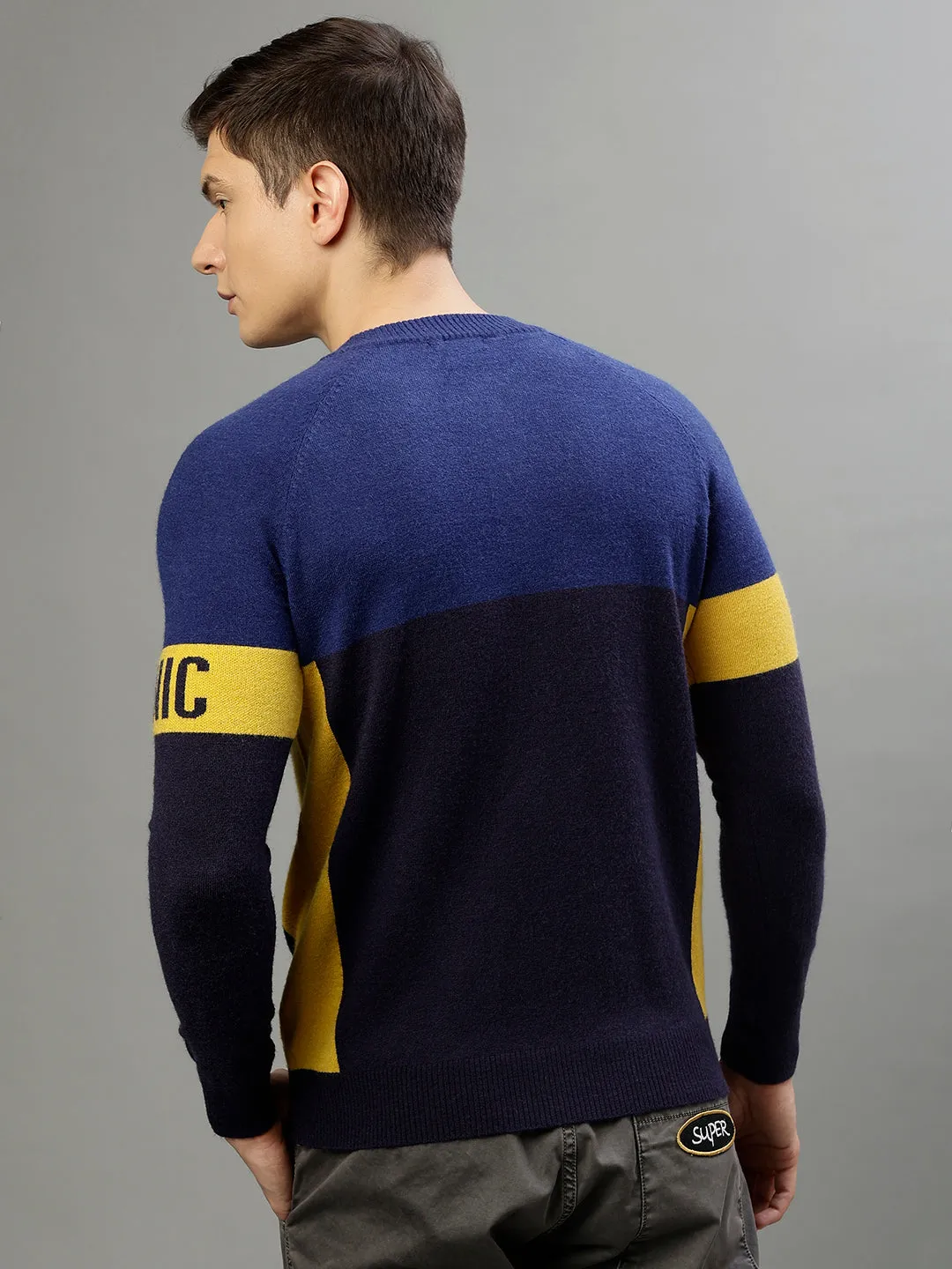 Iconic Men Colour blocked Round Neck Full Sleeves Sweater