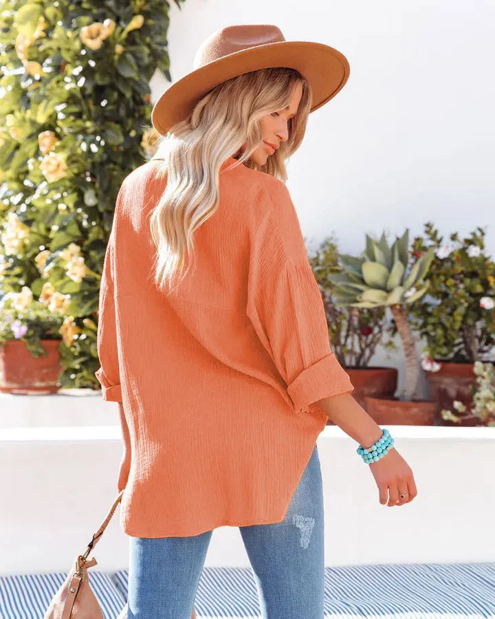 Kennedy Cotton Pocketed Button Down Tunic - Tangerine