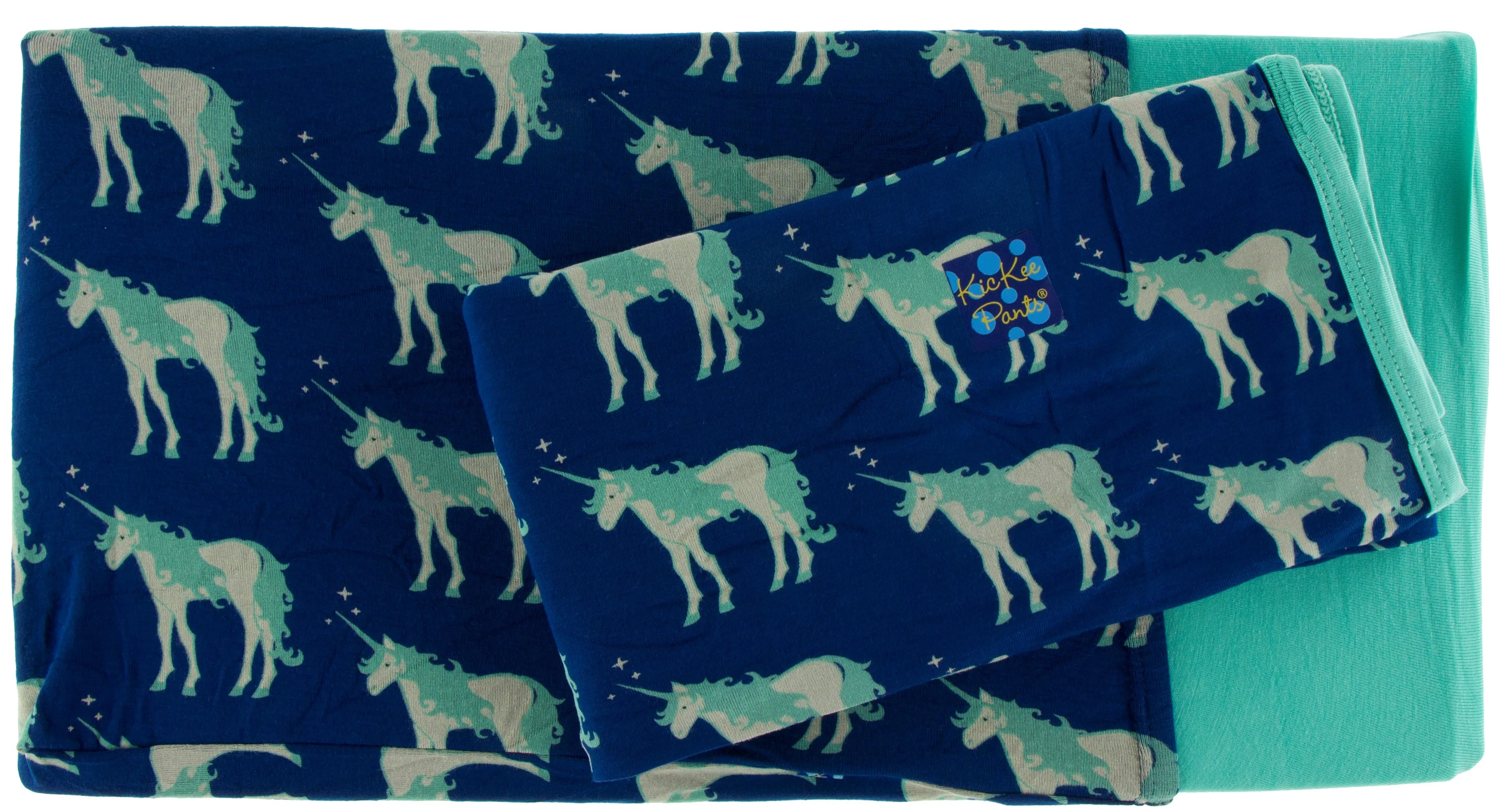 KicKee Pants Flag Blue Unicorns Twin Sheet Set