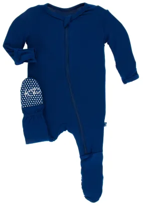 KicKee Pants Solid Navy Footie with Zipper