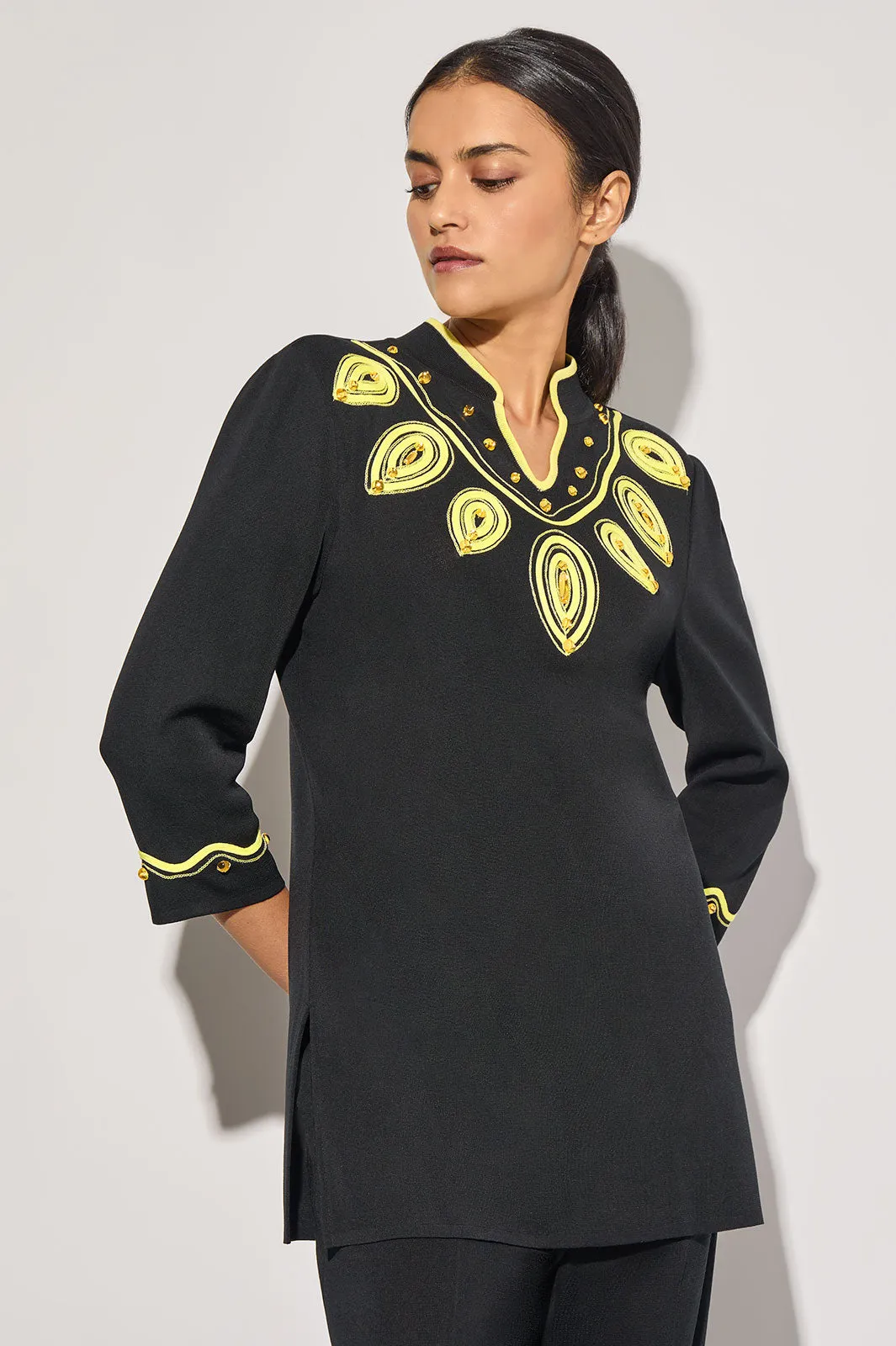 Knit Soutache Trim Tunic