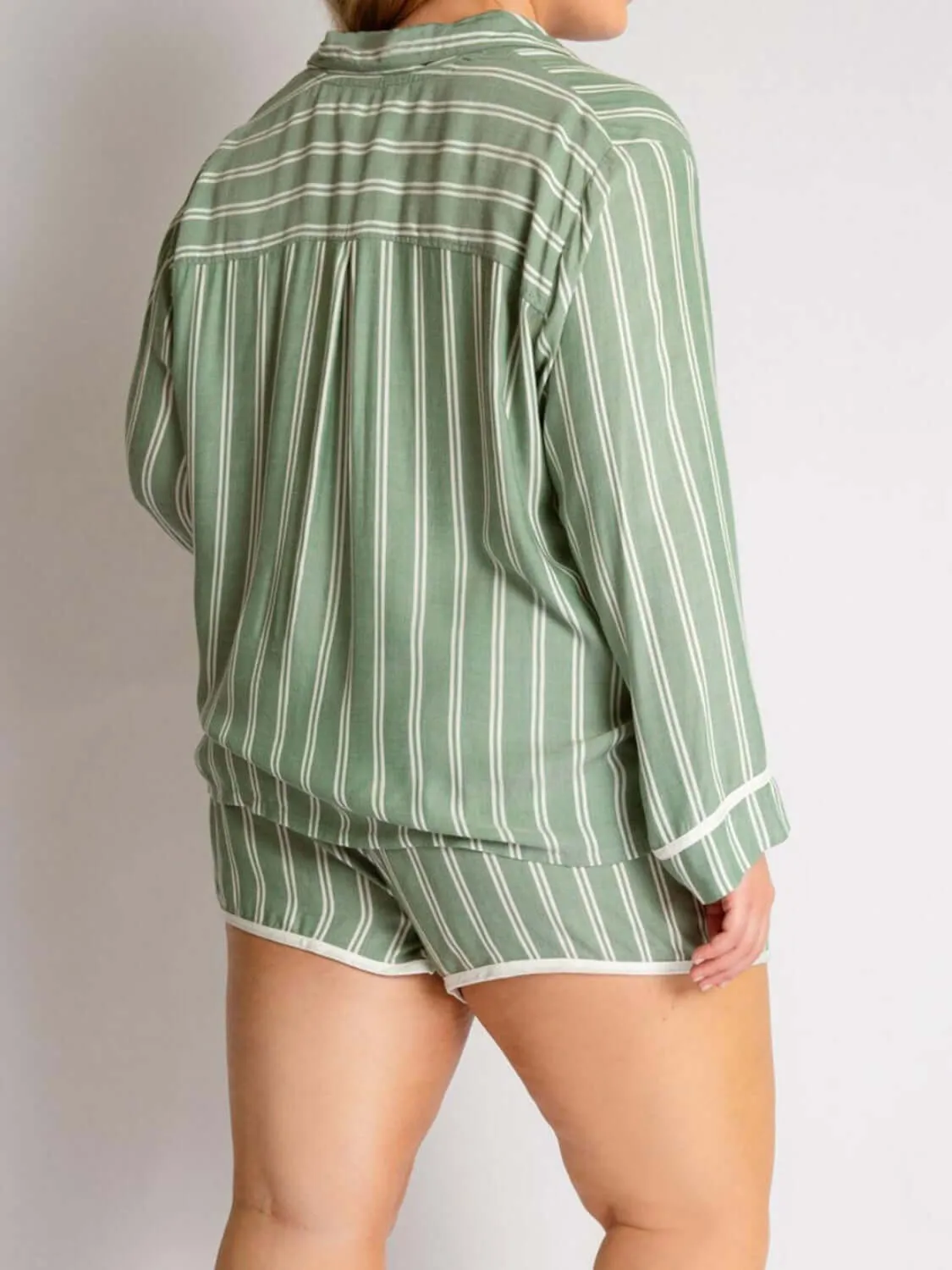 Laid-Back Stripes: Collared Neck Top & Shorts Lounge Set