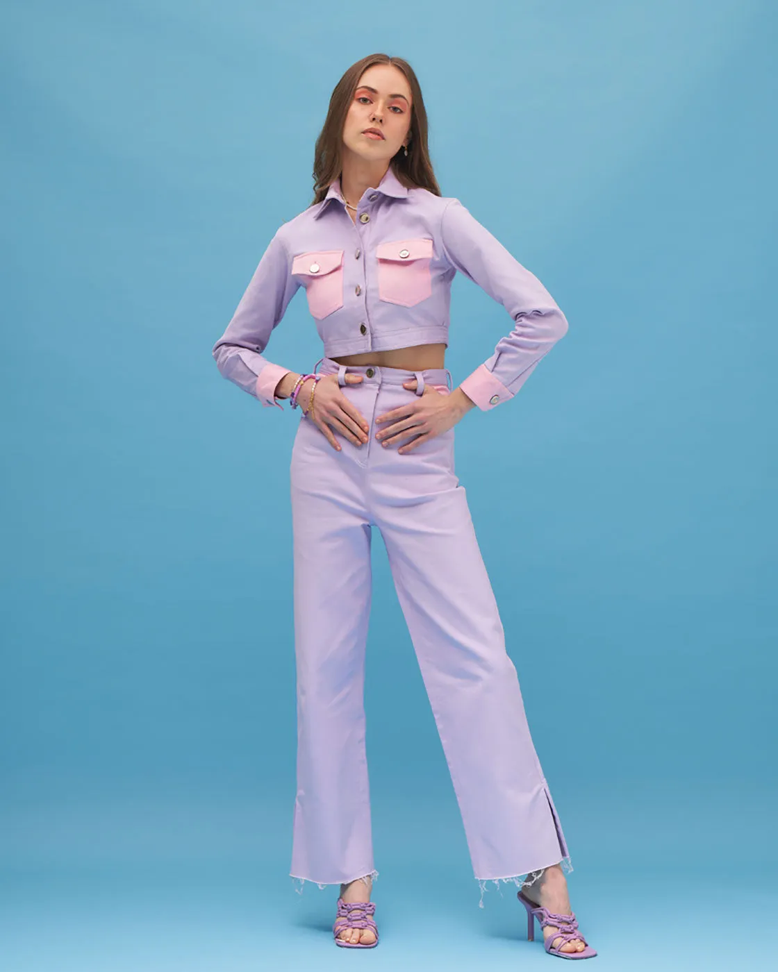 Lavender Long Sleeved Jacket And Pant Co Ord Set