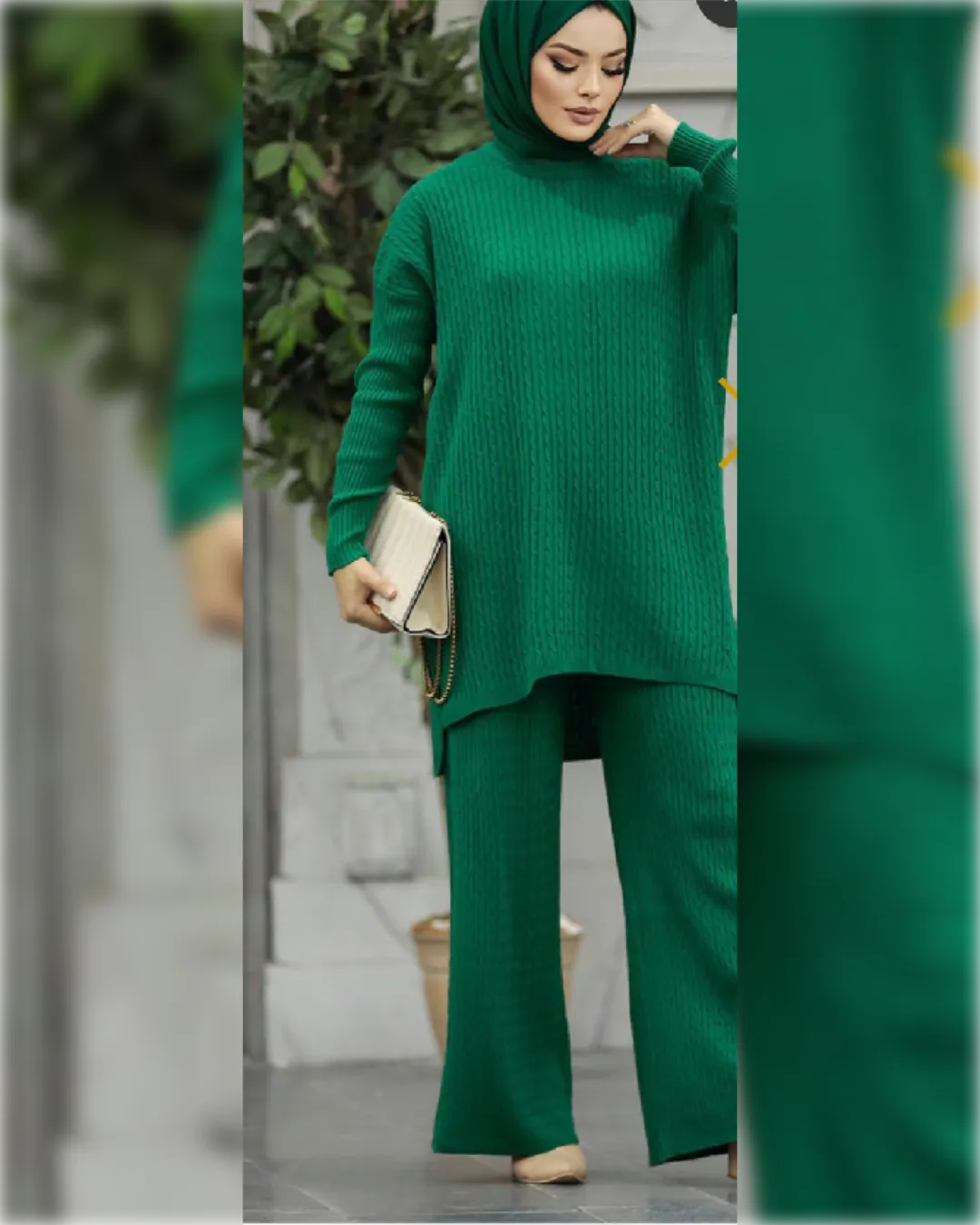 Layla Casual Tricot Green 2-Pieces Outfit in Wool طقم ليلى الشتوي من الصوف الناعم مكون من قطعتين باللون الأخضر الجميل