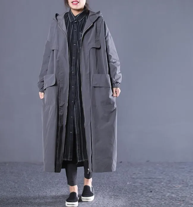 Long Hooded Casual Coat Loose A line Parka Plus Size Coat Jacket