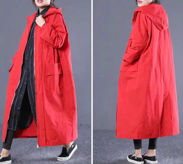 Long Hooded Casual Coat Loose A line Parka Plus Size Coat Jacket