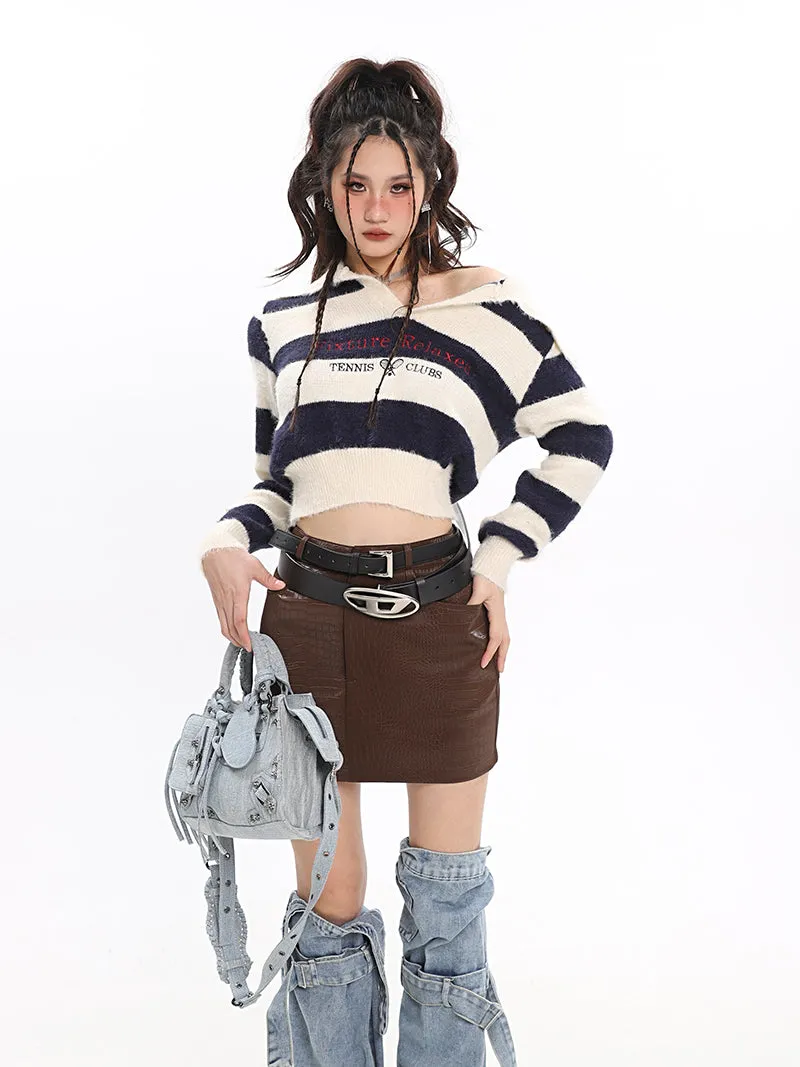 Lucas Striped Long Sleeve Warm Cropped Sweater Top