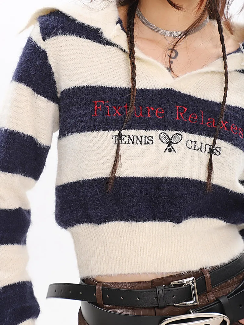 Lucas Striped Long Sleeve Warm Cropped Sweater Top