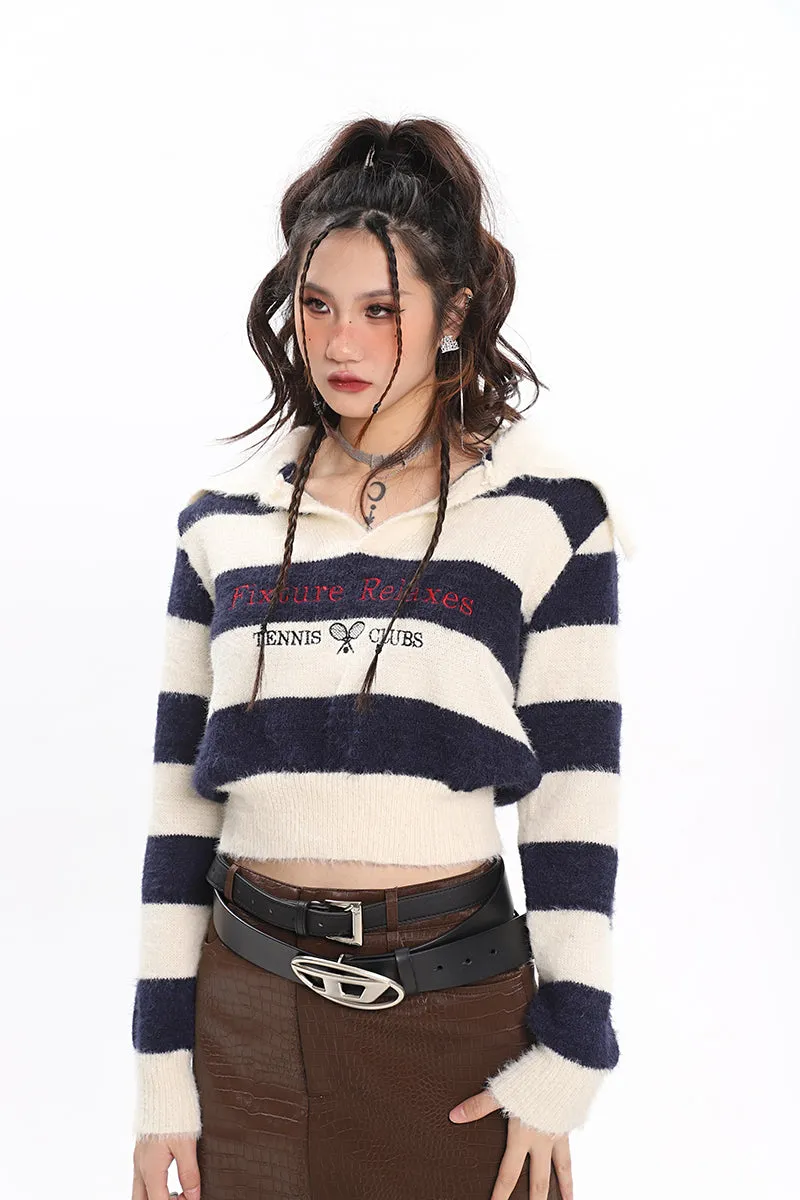 Lucas Striped Long Sleeve Warm Cropped Sweater Top