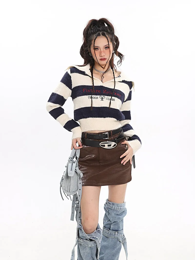 Lucas Striped Long Sleeve Warm Cropped Sweater Top