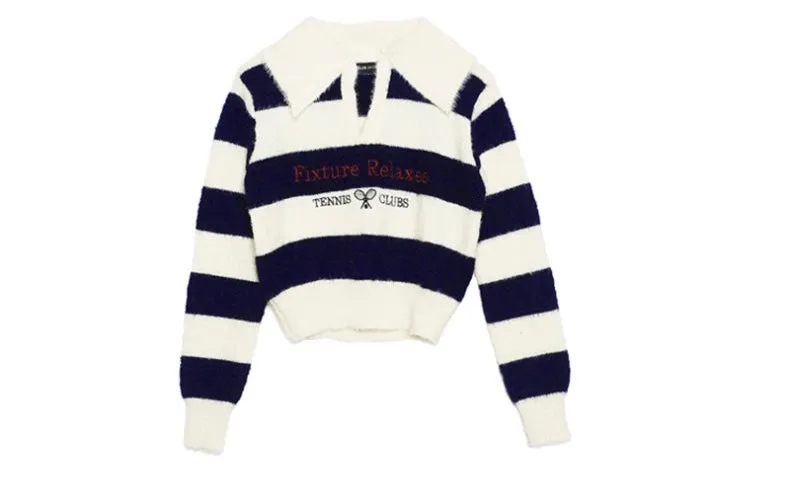 Lucas Striped Long Sleeve Warm Cropped Sweater Top