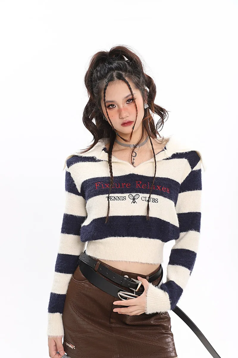 Lucas Striped Long Sleeve Warm Cropped Sweater Top