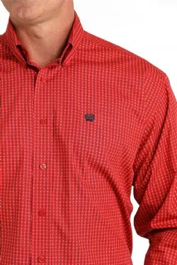 Men's Cinch Money Print Button Down Western Shirt in Red - MTW1105801