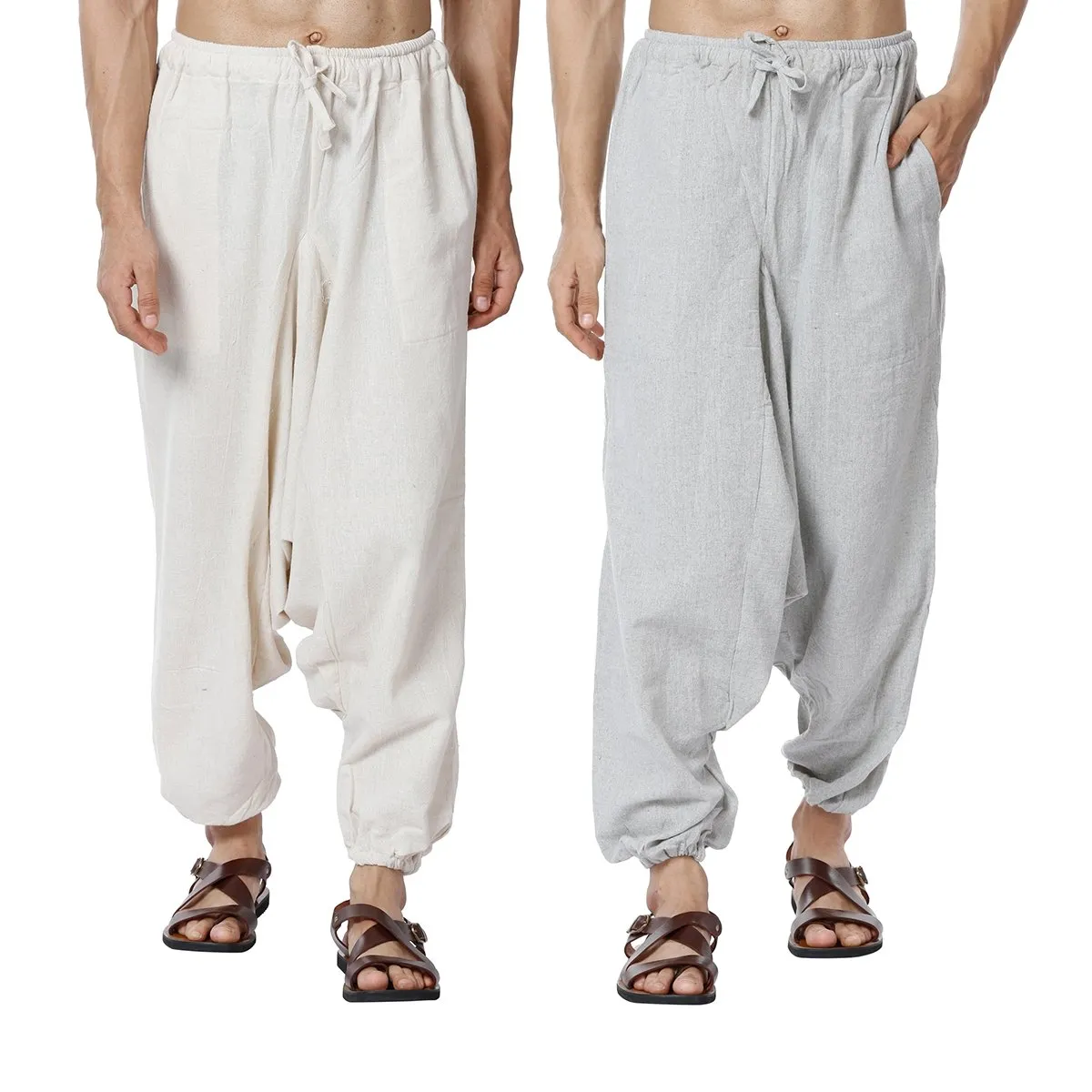 Men's Harem Pack of 2 | Cream & Melange Grey | Fits Waist Sizes 28 to 36 Inches