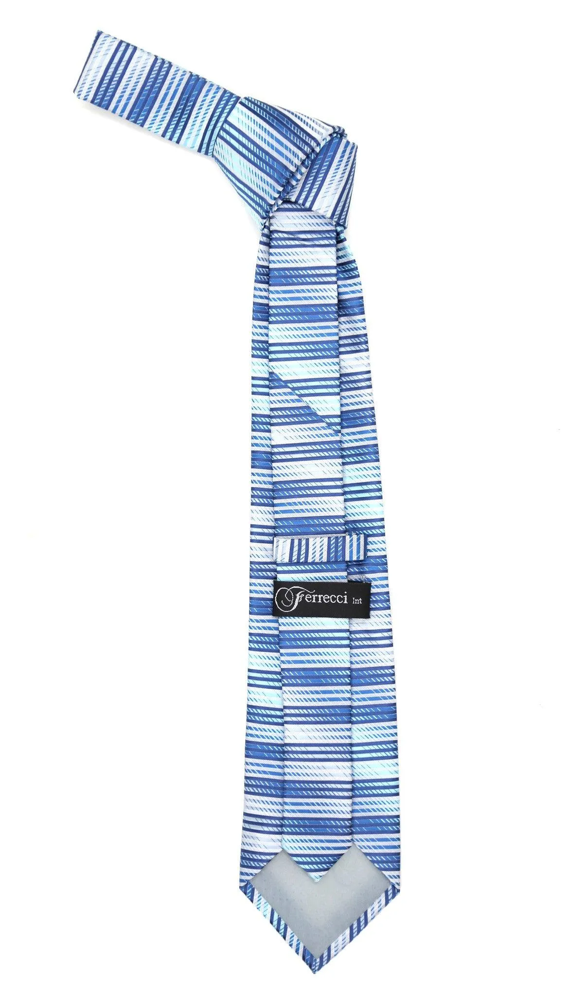 Microfiber Blue Silver Striped Tie and Hankie Set