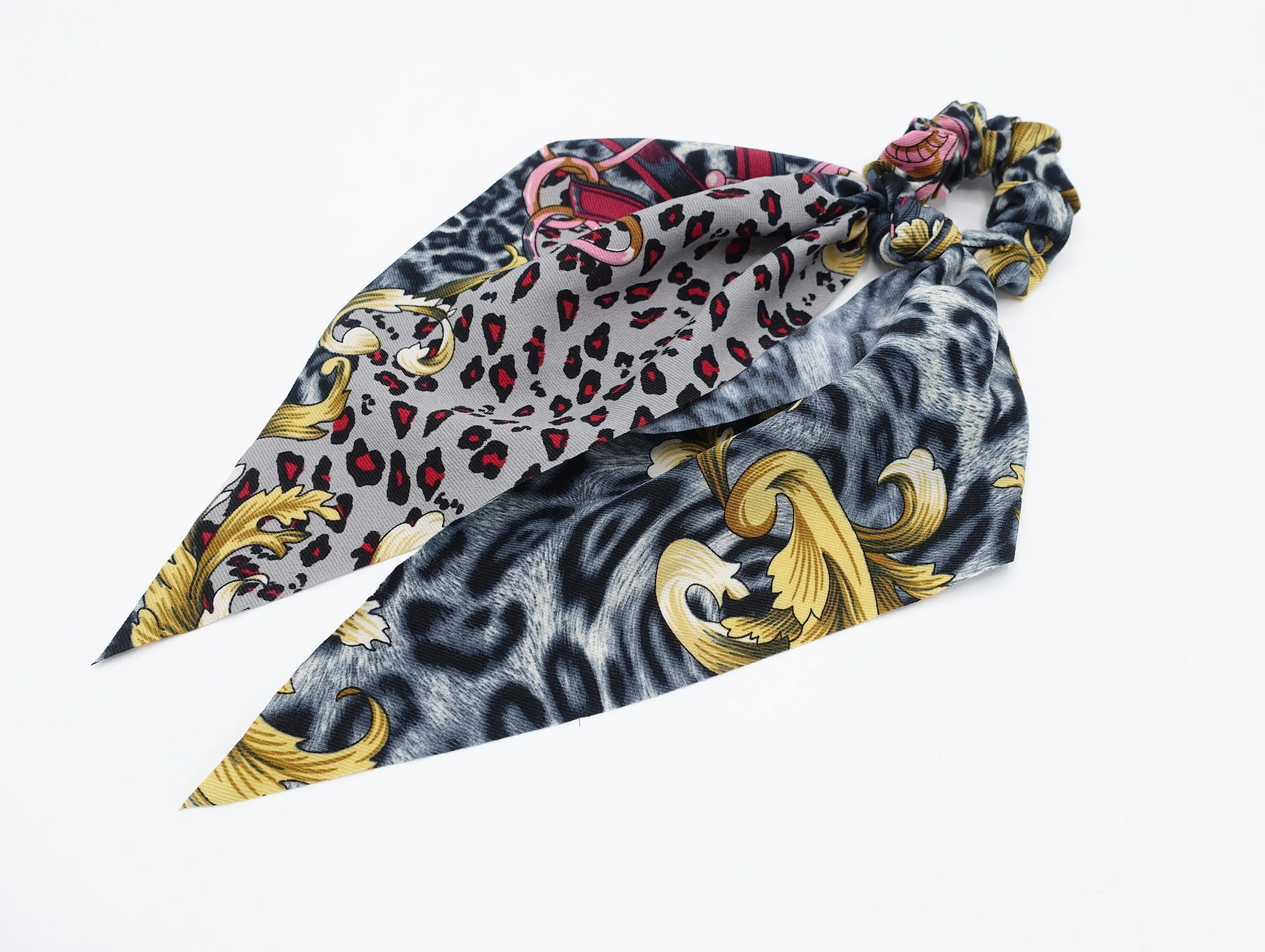 modern leopard print scrunchies long tail wing knot hair elastic glossy scrunchy