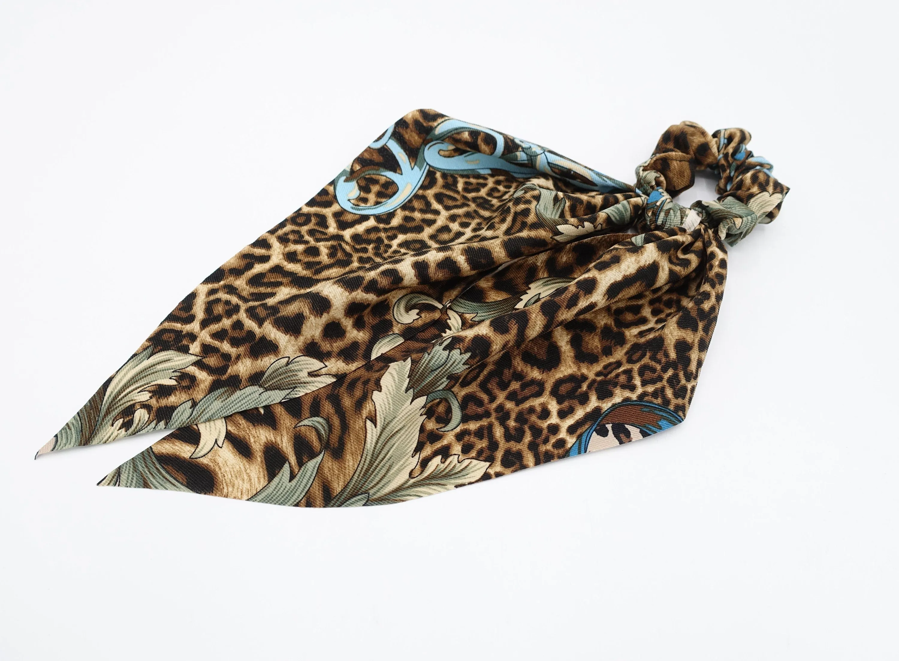 modern leopard print scrunchies long tail wing knot hair elastic glossy scrunchy