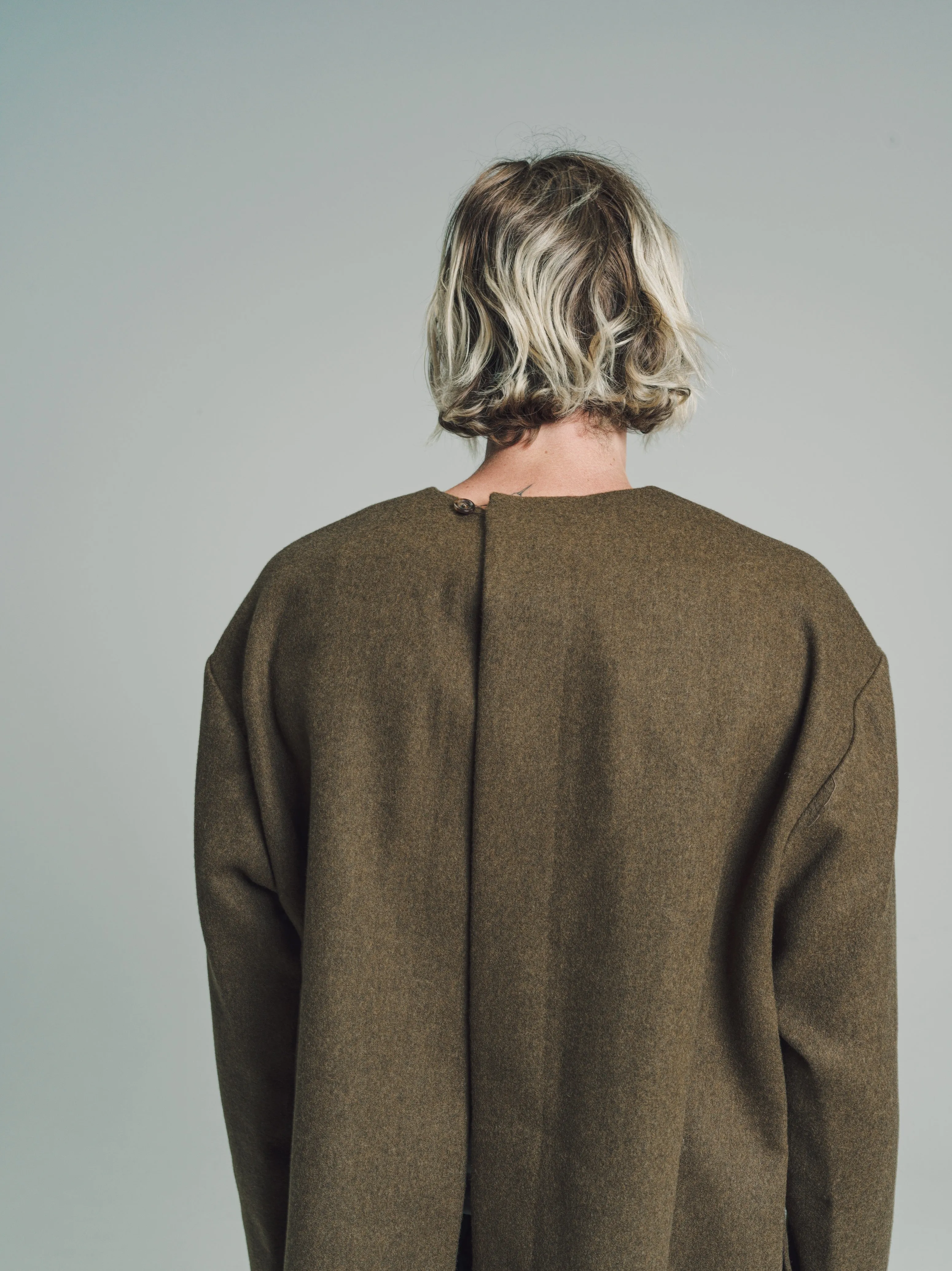 Moss Forest Wool Open Back Tunic Overcoat