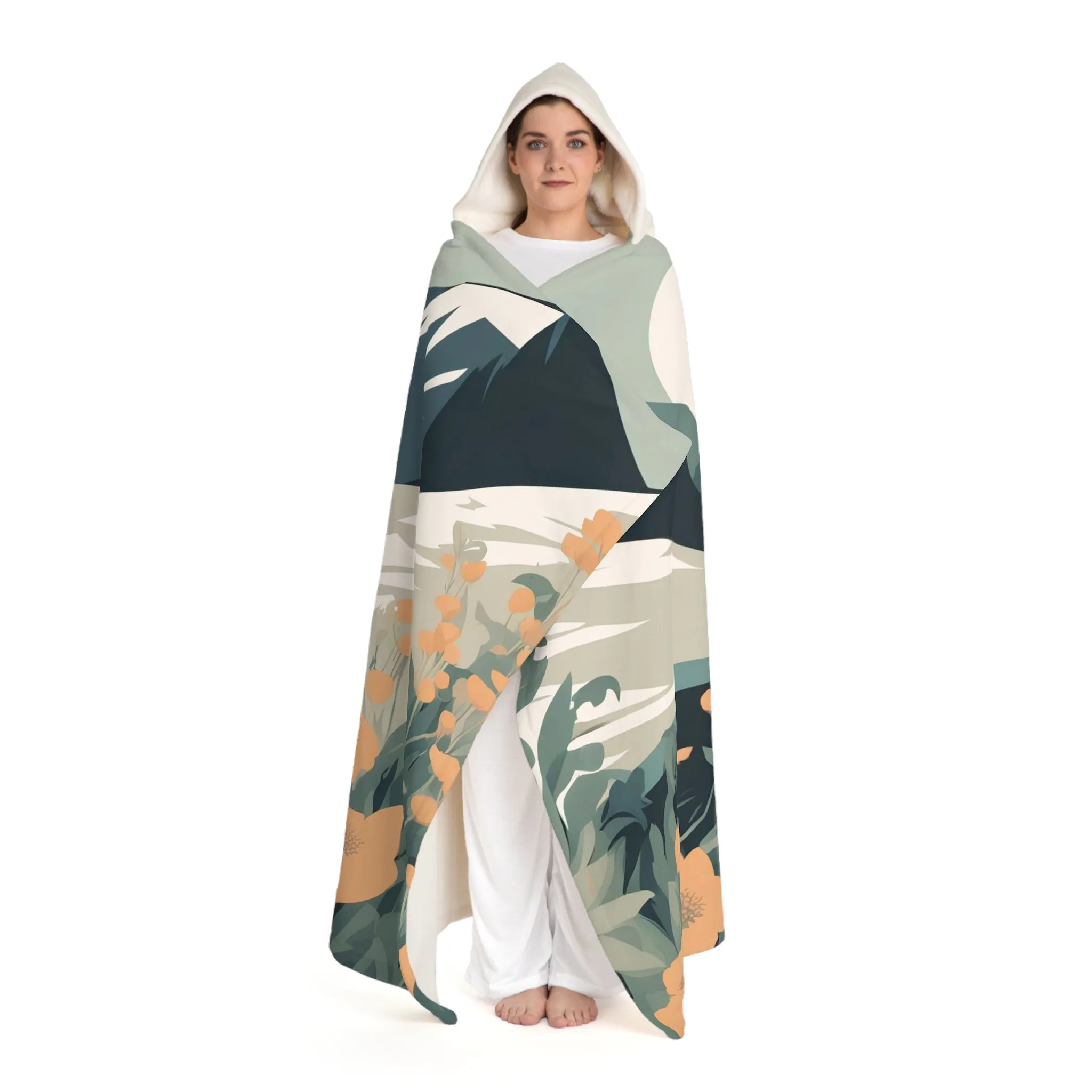 Mountain Wolf, Cozy Hooded Sherpa Fleece Blanket