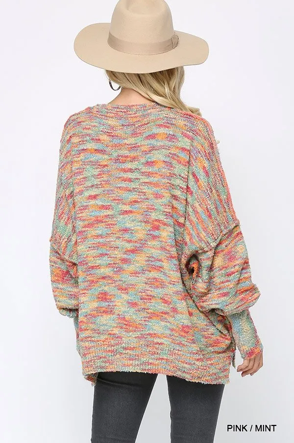 Multi Color and Loose Fit Round Neck Sweater