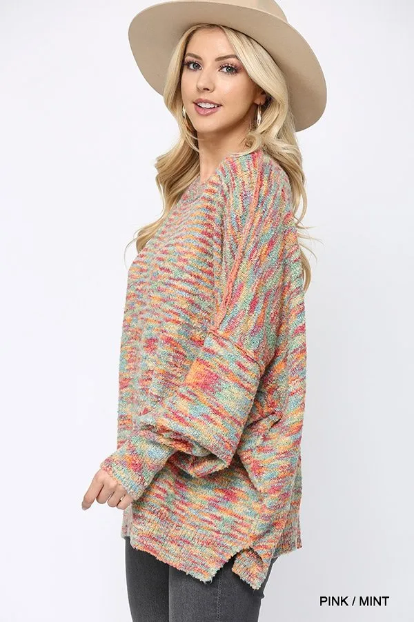 Multi Color and Loose Fit Round Neck Sweater