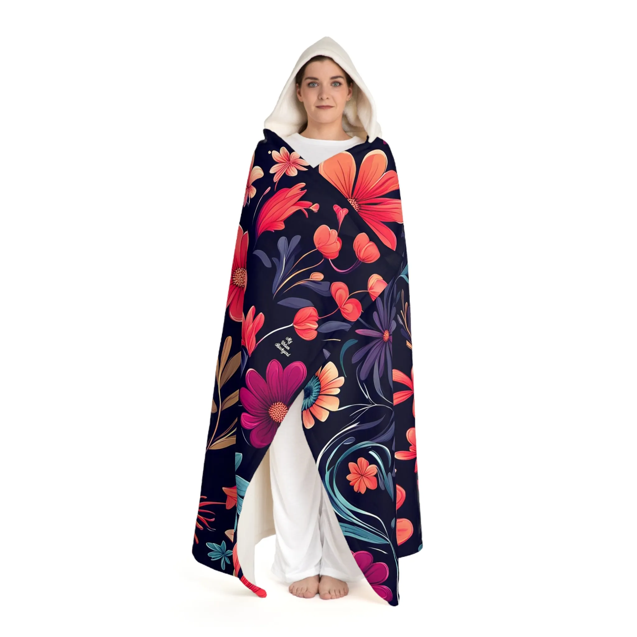 Night Blooming Wildflowers, Cozy Hooded Sherpa Fleece Blanket