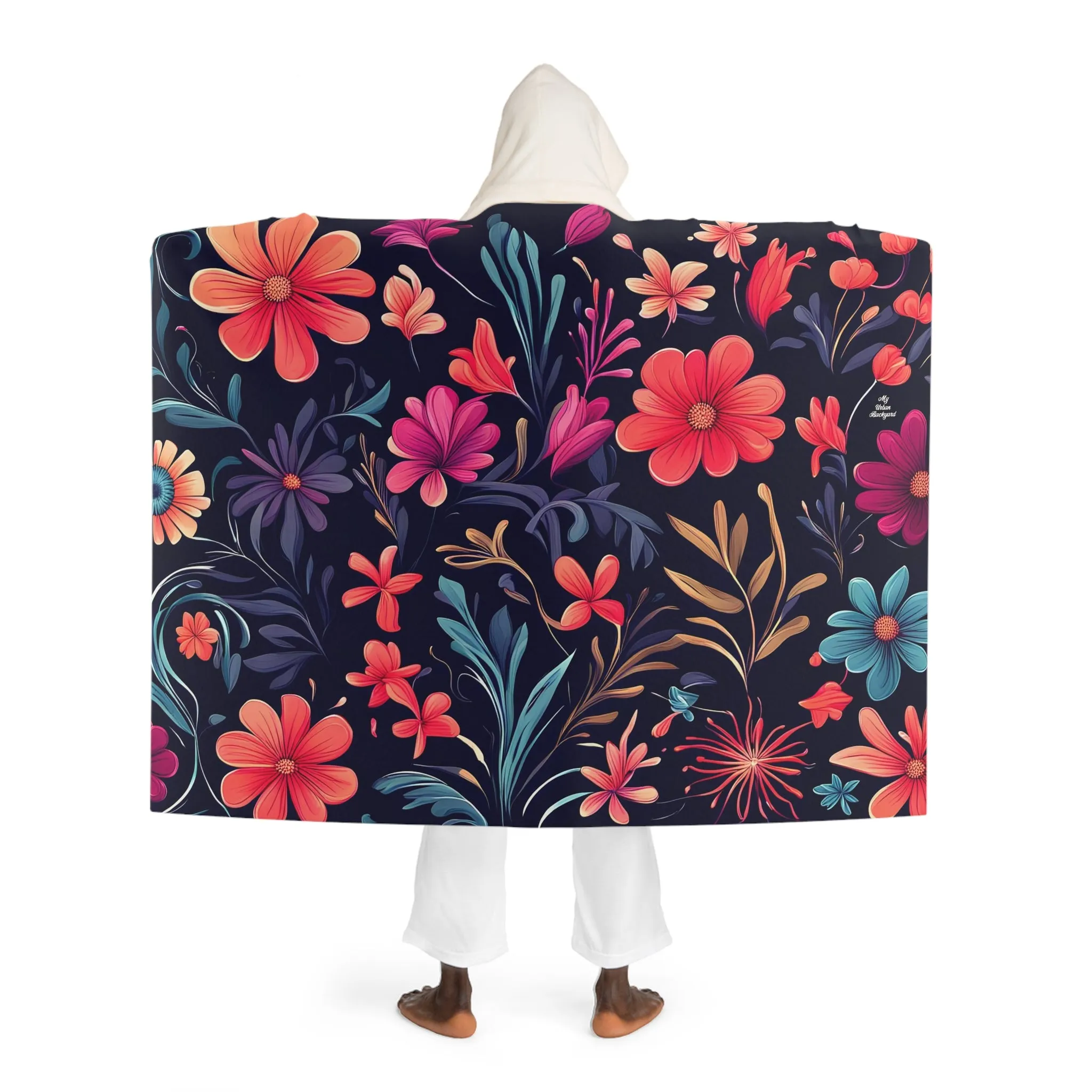 Night Blooming Wildflowers, Cozy Hooded Sherpa Fleece Blanket