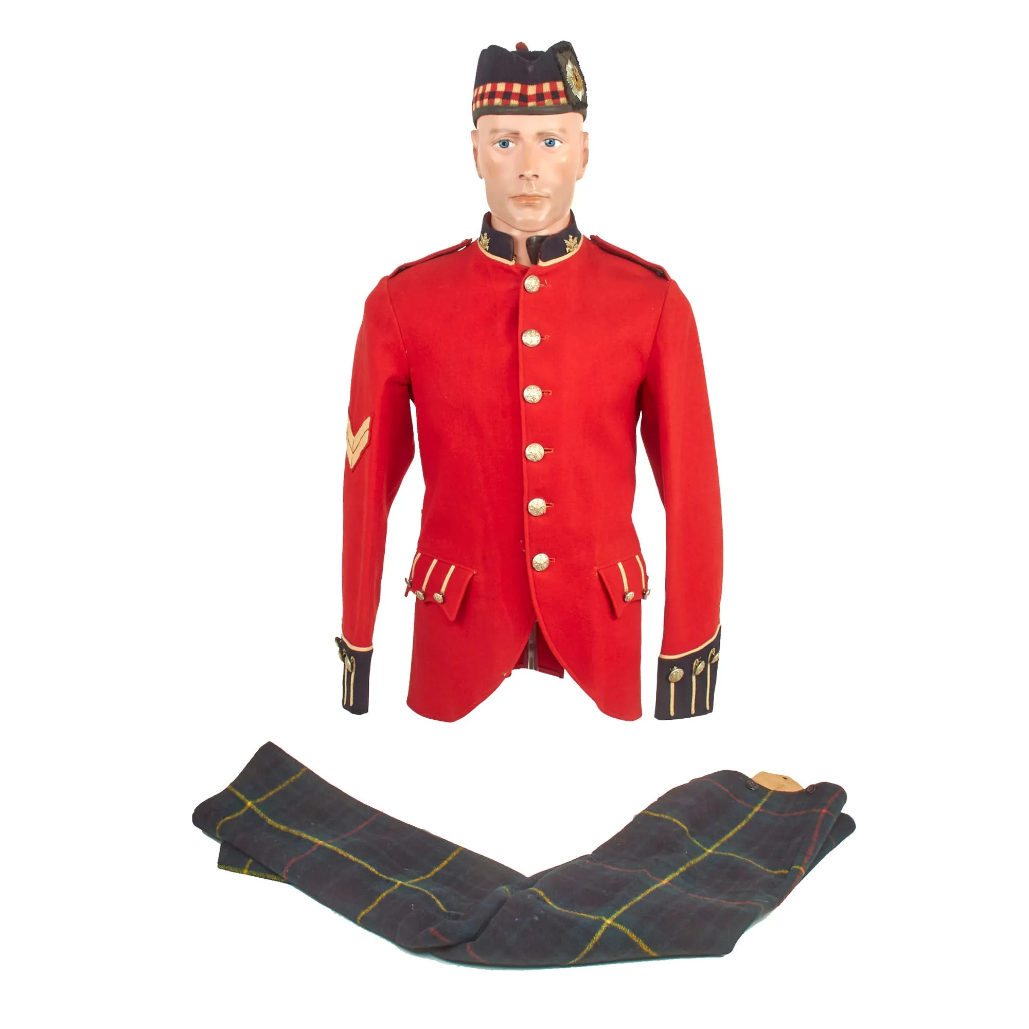 Original British Pre-WWI 8th Territorial Battalion Royal Scots Scarlet Tunic Uniform Set With Trousers and Glengarry Cap