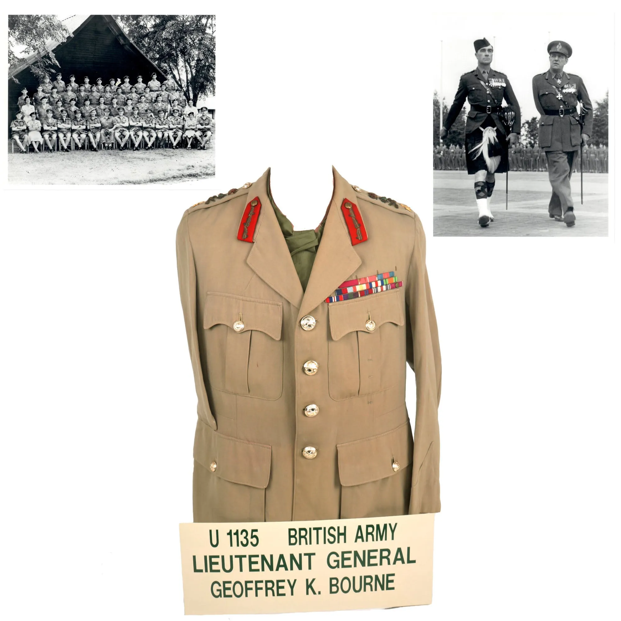 Original British WWII General Geoffrey K. Bourne 21st Anti-Tank Regiment Commander 1950s Uniform Tunic with Photos - Formerly Part of the A.A.F. Tank Museum