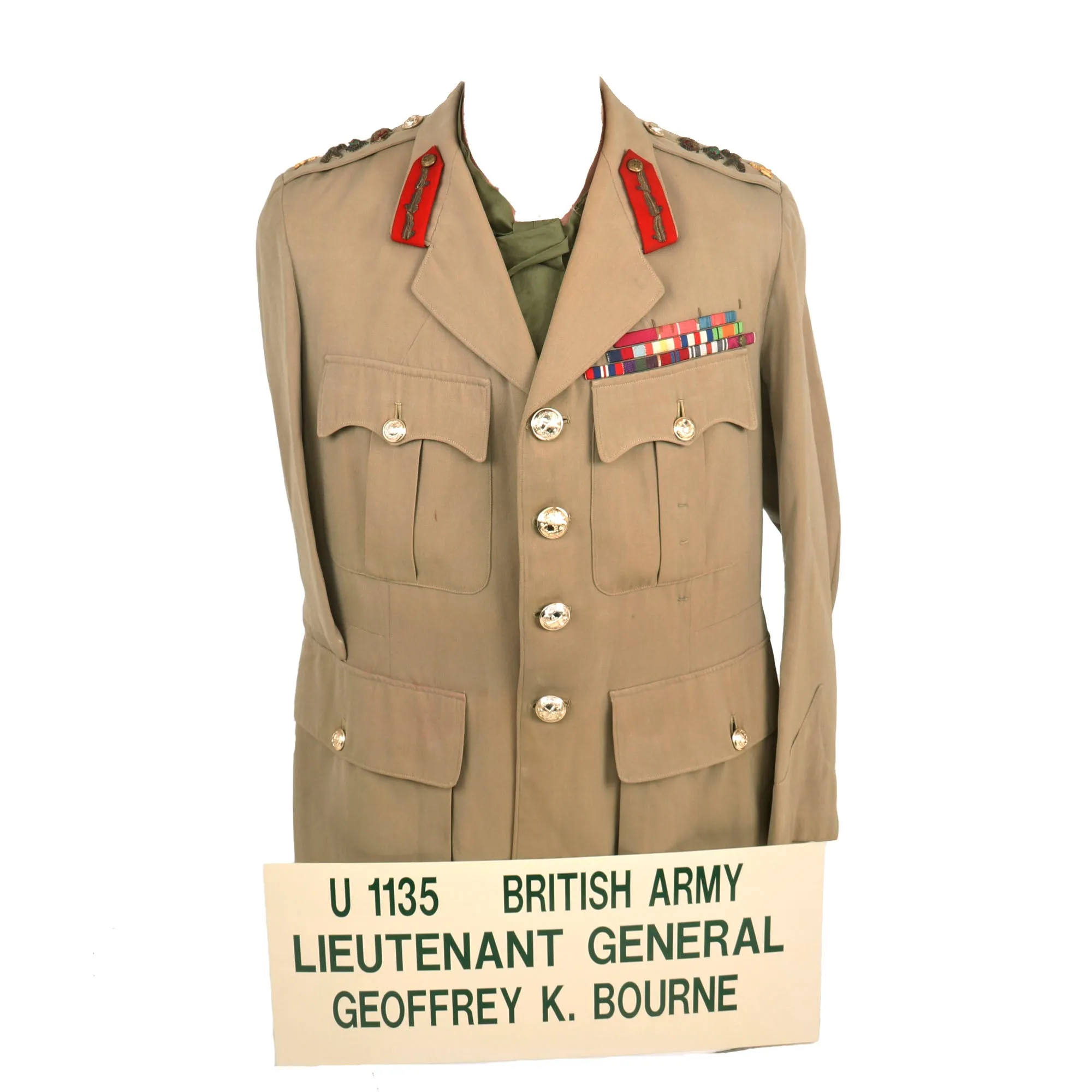 Original British WWII General Geoffrey K. Bourne 21st Anti-Tank Regiment Commander 1950s Uniform Tunic with Photos - Formerly Part of the A.A.F. Tank Museum