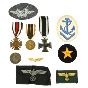 Original German WWI & WWII Medal and Insignia Lot Featuring 1914 EK2  - 10 Items