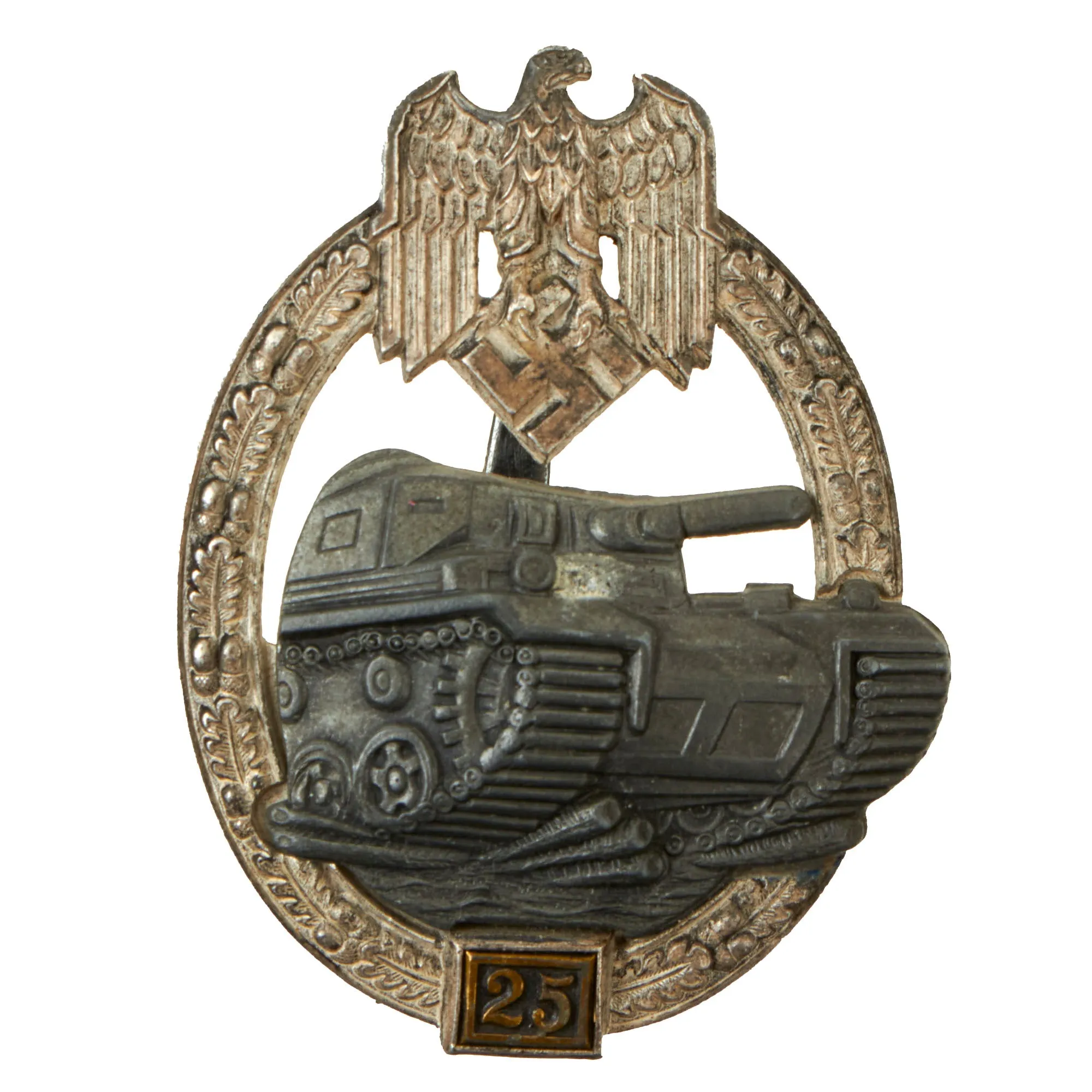 Original German WWII 25 Engagement Panzer Assault Tank Badge by Josef Feix & Söhne - Unmarked