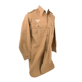 Original German WWII Afrika Korps Luftwaffe Flight NCO Tan Tropical Uniform Flight Jacket Shirt - Size II 38cm Collar