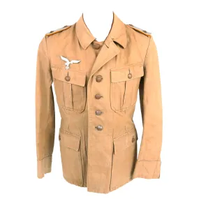 Original German WWII Afrika Korps Luftwaffe Oberleutnant Officer's Tan Denim Tropical Uniform Service Tunic