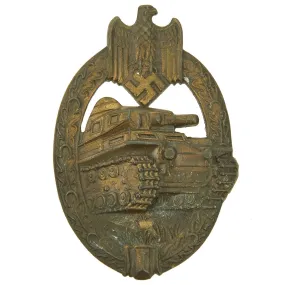 Original German WWII Bronze Grade Panzer Assault Tank Badge by A. D. Schwerdt of Stuttgart