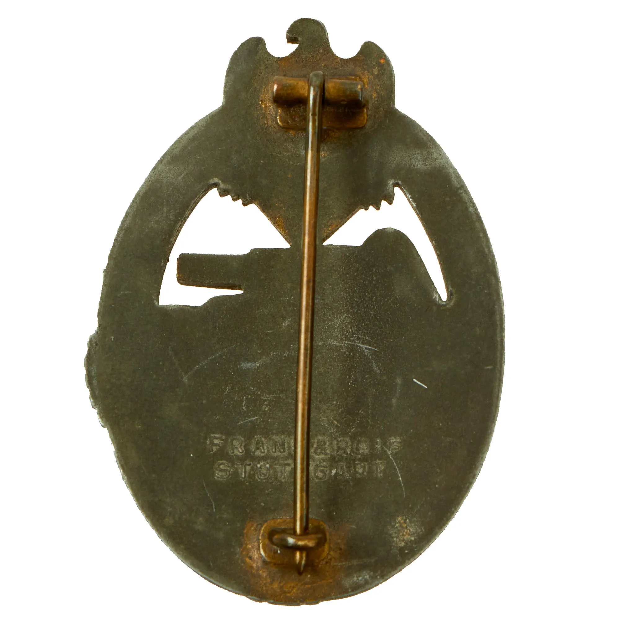 Original German WWII Bronze Grade Panzer Assault Tank Badge by Frank & Reif of Stuttgart - Solid Back Version