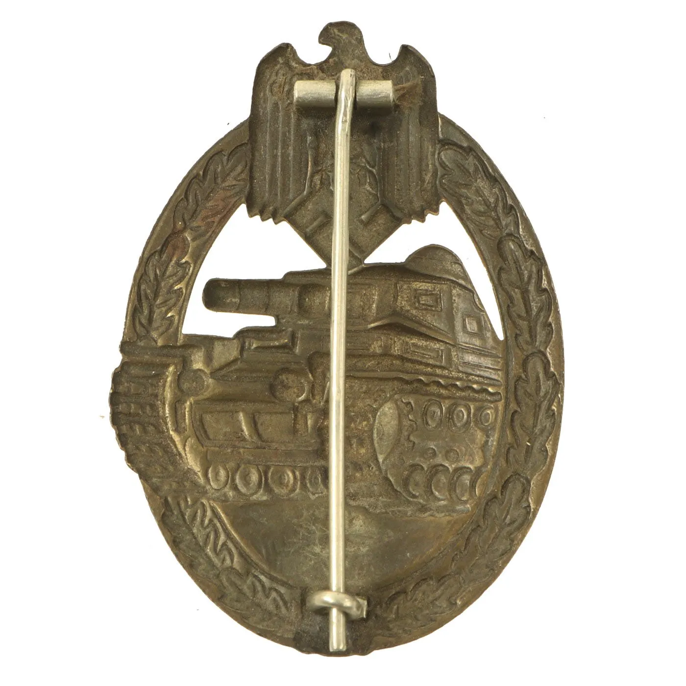 Original German WWII Bronze Grade Panzer Assault Tank Badge - Hollow Back Style