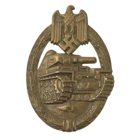 Original German WWII Bronze Grade Panzer Assault Tank Badge - Hollow Back Style