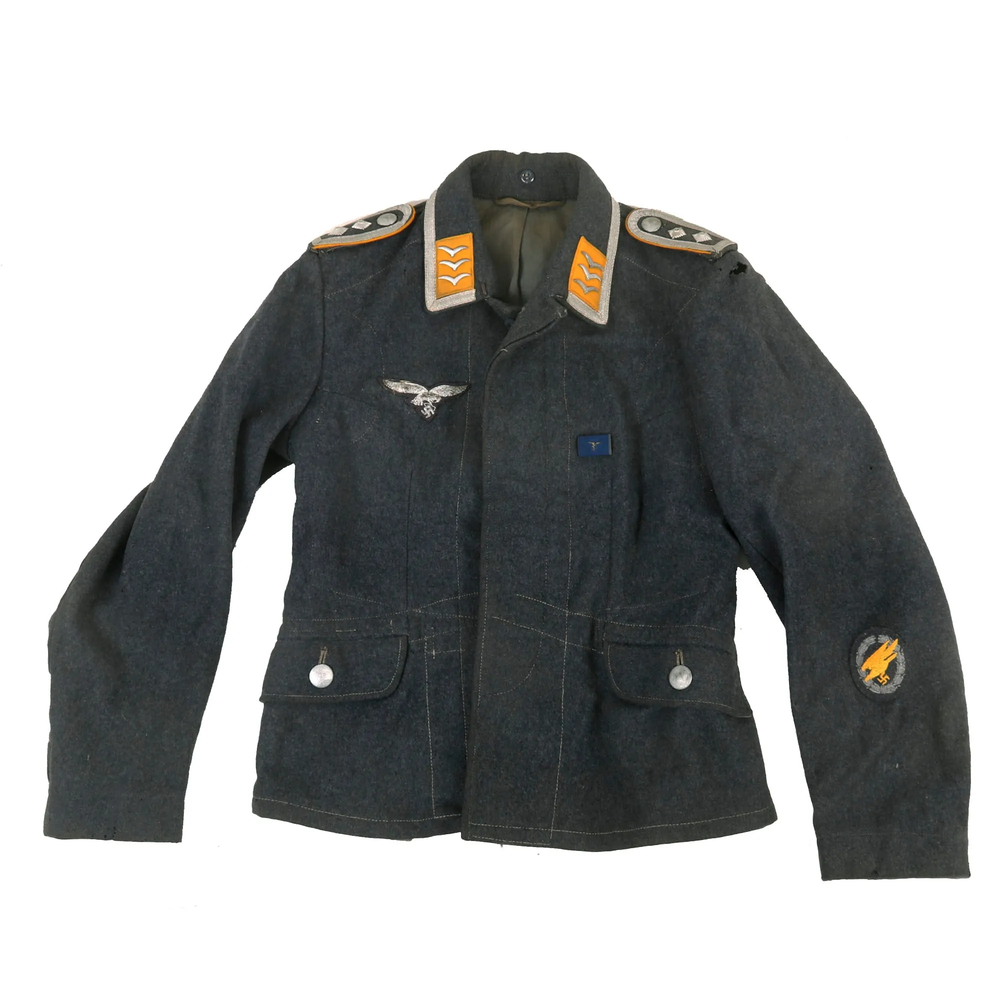 Original German WWII Early Luftwaffe Oberfeldwebel NCO Fliegerbluse Tunic with Fallschirmjäger Badge & Droop Tail Eagle