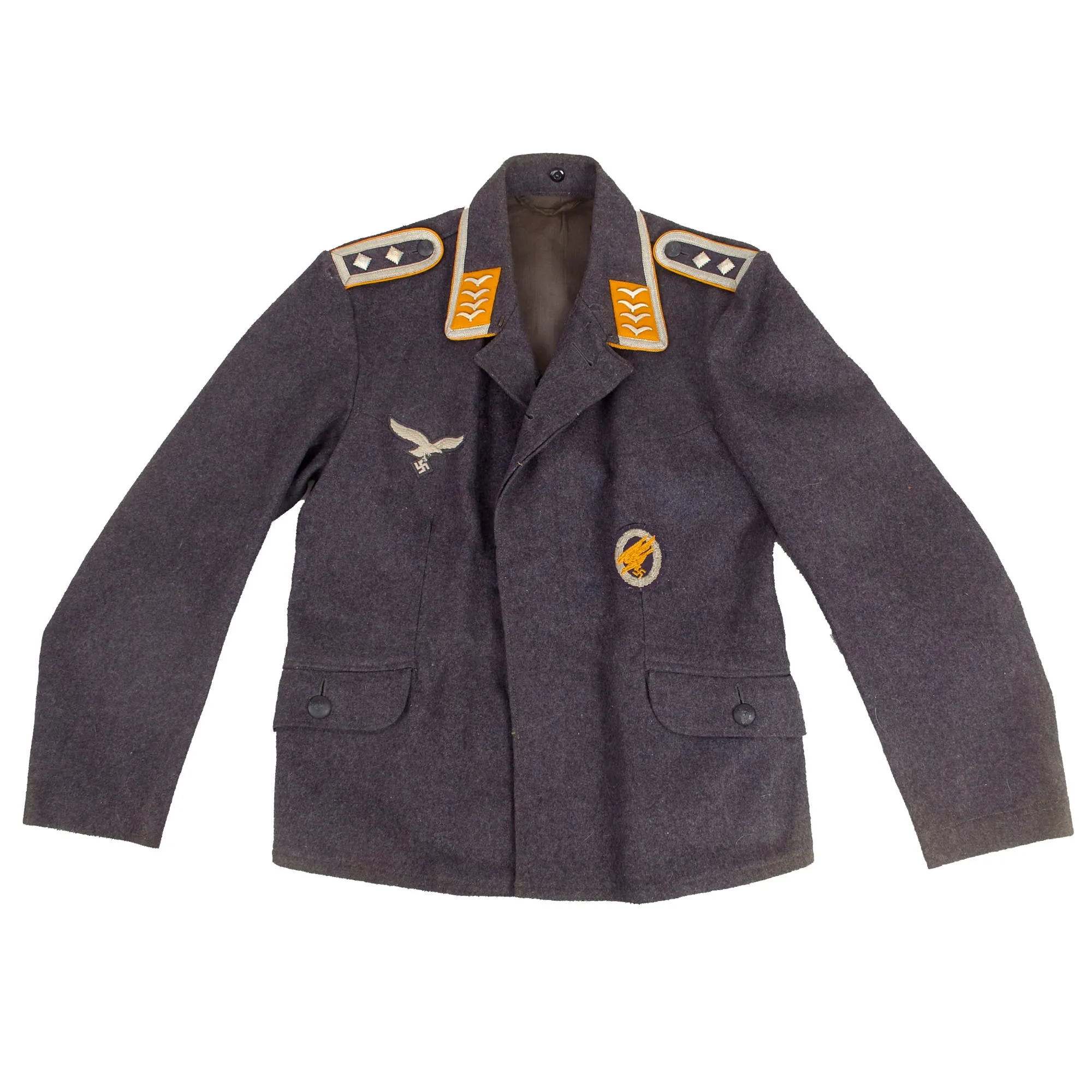 Original German WWII Early Luftwaffe Oberfeldwebel NCO Fliegerbluse Tunic with Fallschirmjäger Badge & Parachute Fabric Scarf