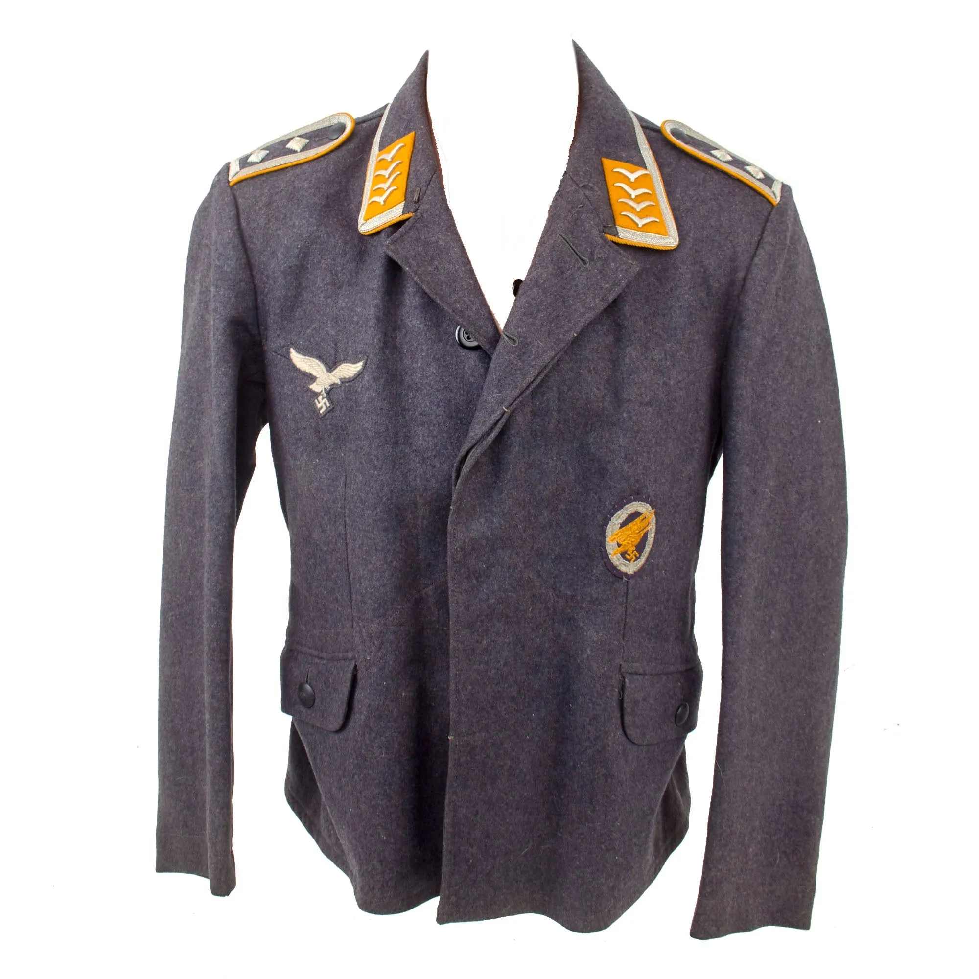 Original German WWII Early Luftwaffe Oberfeldwebel NCO Fliegerbluse Tunic with Fallschirmjäger Badge & Parachute Fabric Scarf