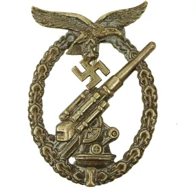 Original German WWII Early Tombak Luftwaffe Anti-Aircraft Flak Battle Badge by C.E. Juncker