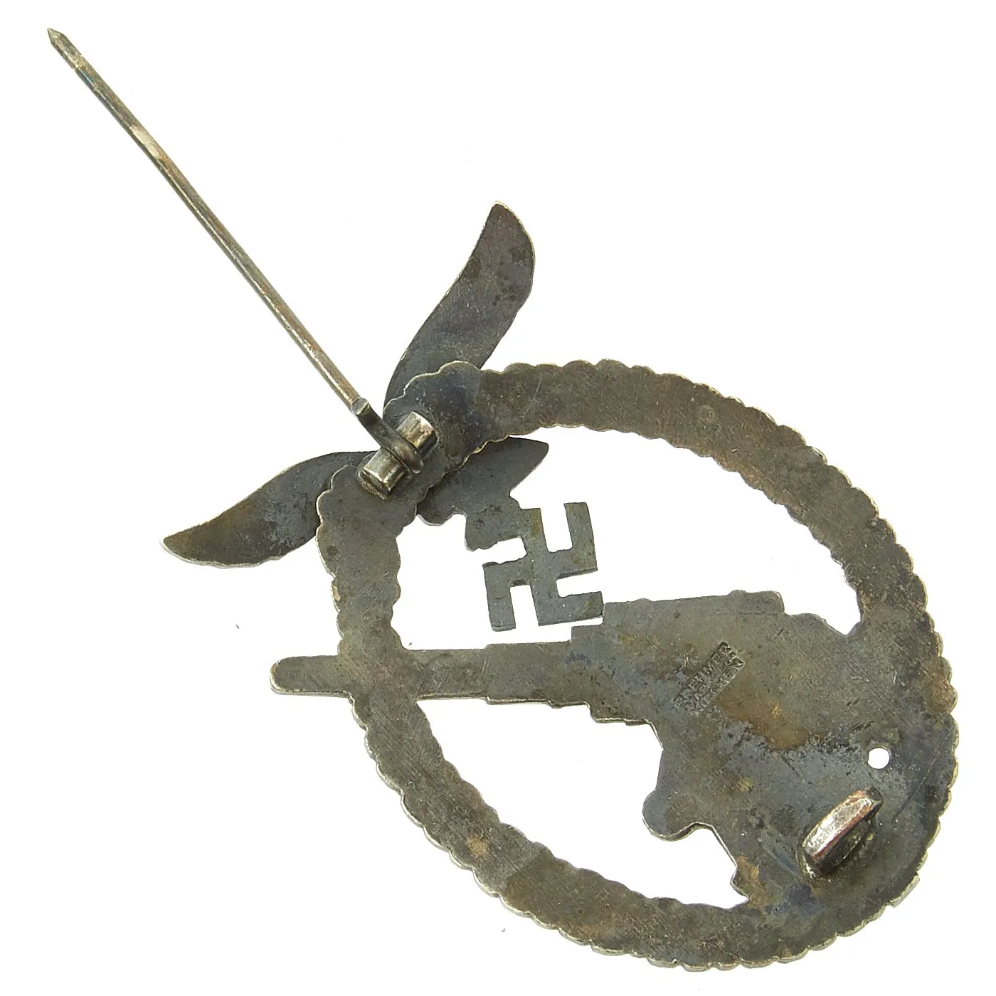 Original German WWII Early War Luftwaffe Anti-Aircraft Flak Battle Badge in Tombak by Brehmer