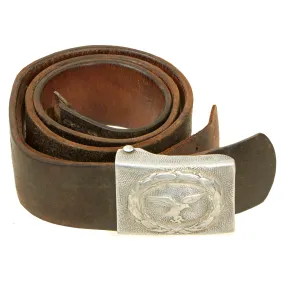 Original German WWII EM/NCO Luftwaffe Belt with Pebbled Aluminum Buckle by Rare Maker Lind & Meyrer - dated 1939