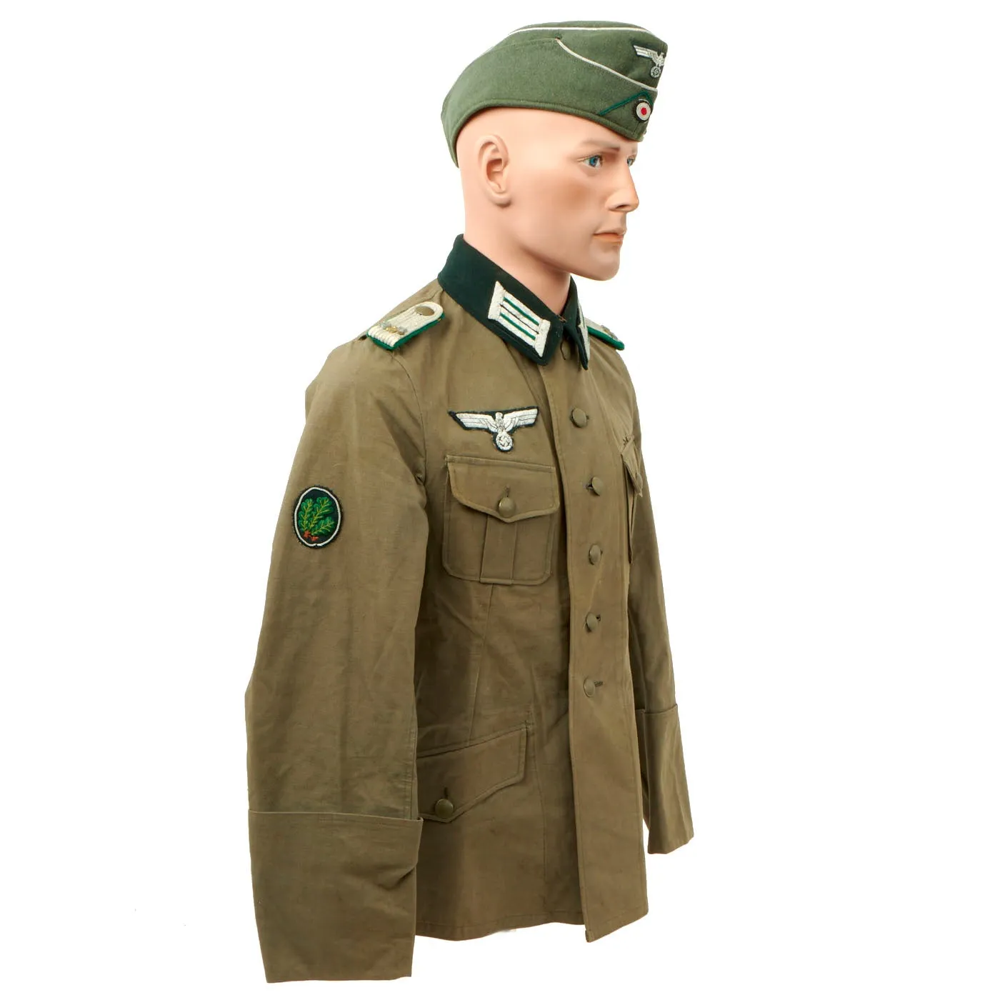 Original German WWII Gebirgsjäger Regiment 227 Mountain Troops Lieutenant Summer Tunic and Garrison Cap