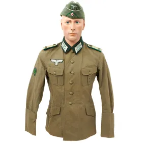 Original German WWII Gebirgsjäger Regiment 227 Mountain Troops Lieutenant Summer Tunic and Garrison Cap