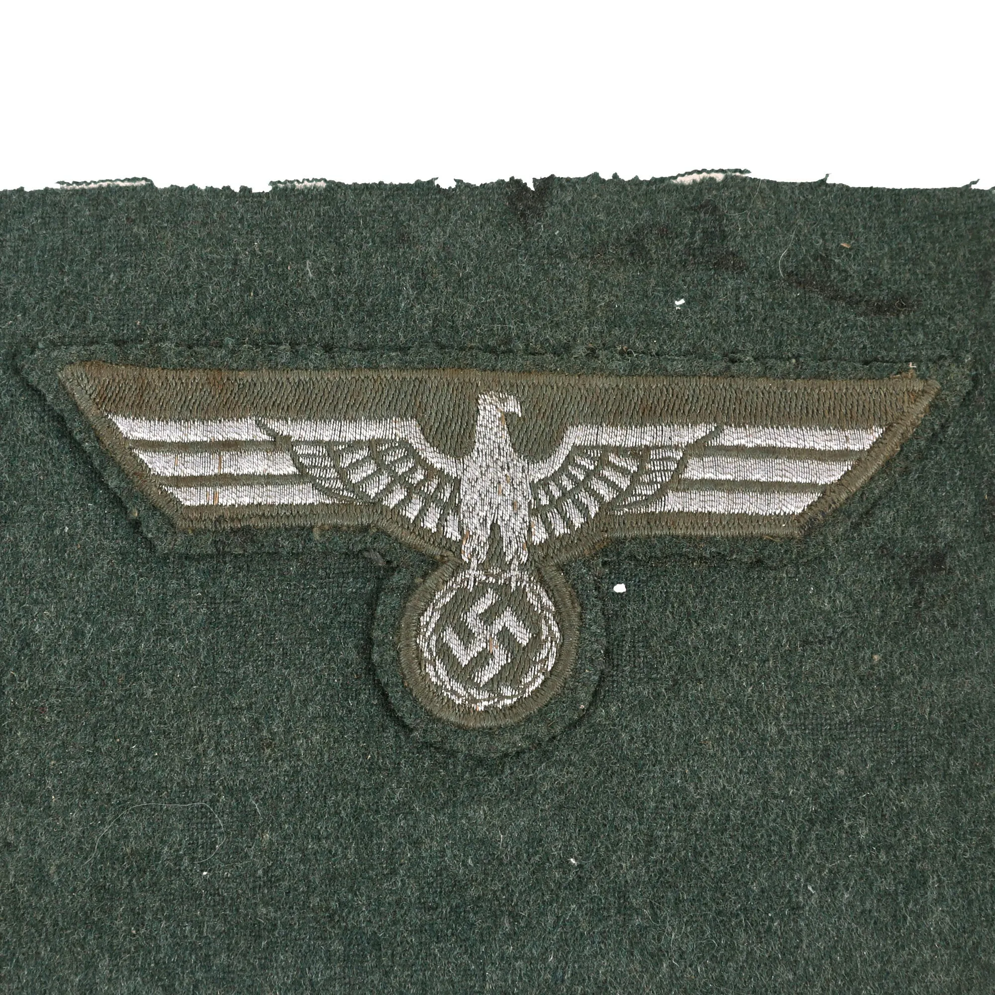 Original German WWII Heer Army NCO & Officer Machine Embroidered Breast Eagle - Uniform Cut Off