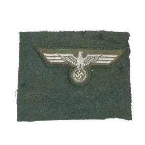 Original German WWII Heer Army NCO & Officer Machine Embroidered Breast Eagle - Uniform Cut Off