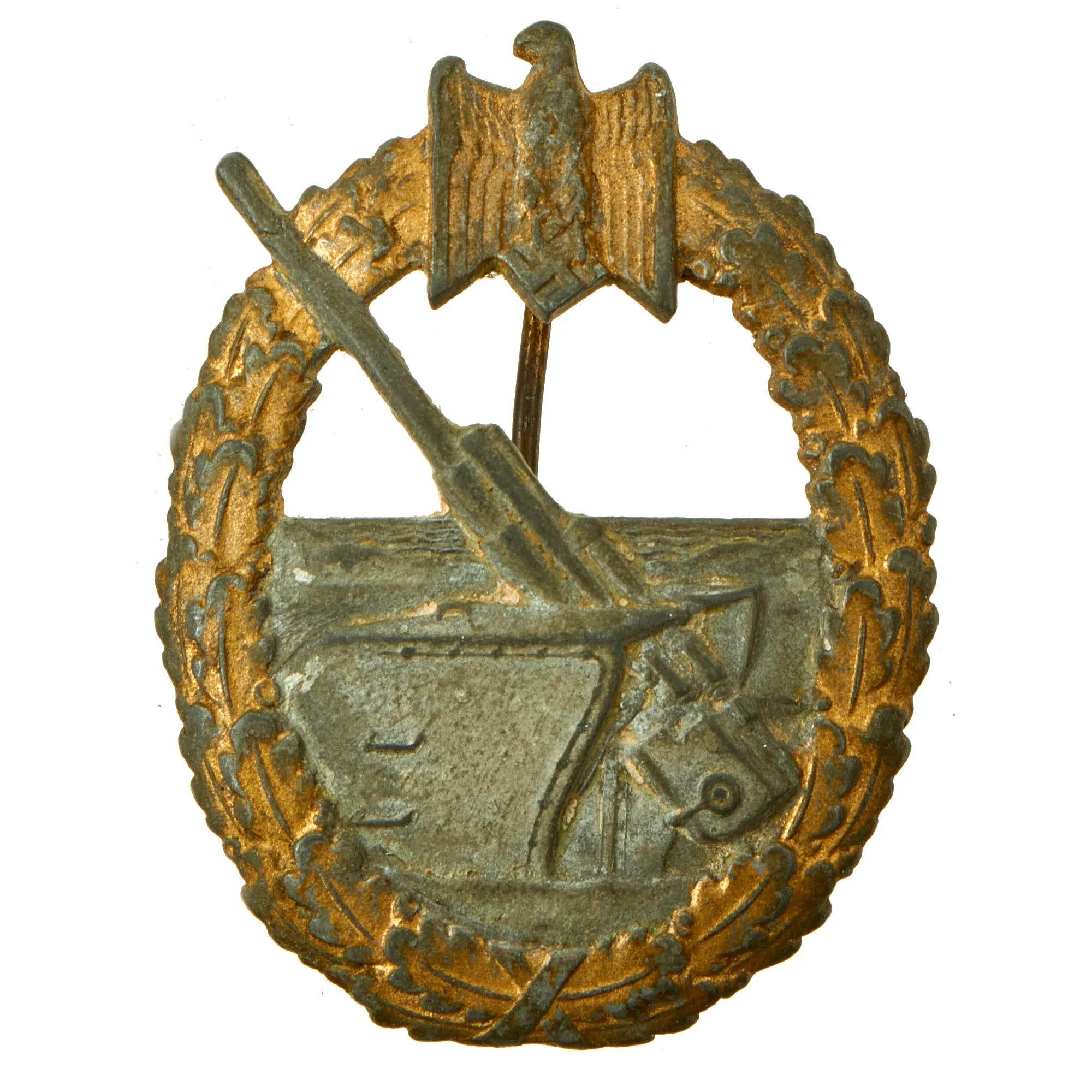 Original German WWII Kriegsmarine Coastal Artillery Badge - Unmarked Scoop Back