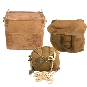 Original German WWII Luftwaffe Fallschirmjäger Parachute Complete Set with Harness and Transit Chest dated 1944